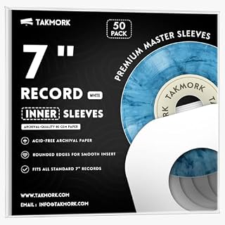TAKMORK 7-Inch Vinyl Record Inner Paper Sleeves for 45 RPM Singles – Premium 80gsm Paper Replacement Protective Inserts with Rounded Corners & Center Hole, White, 50pcs - Les Beatles, Paul McCartney, John Lennon, RIngo Starr, George Harrison