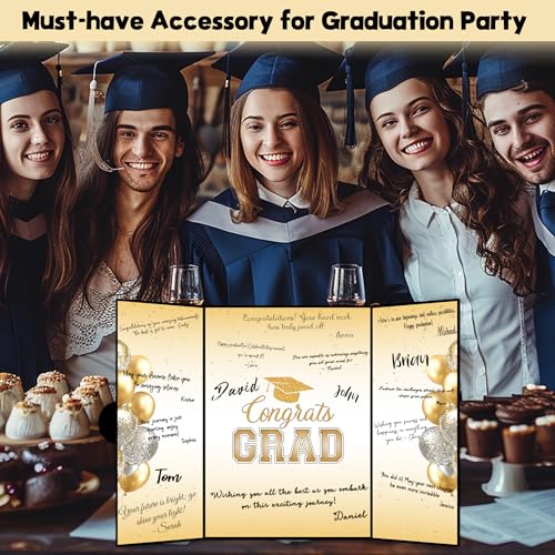 Image of Graduation Decorations 2025 Guest Book, Grad Party Decorations Class of 2025, Black and Gold Themed