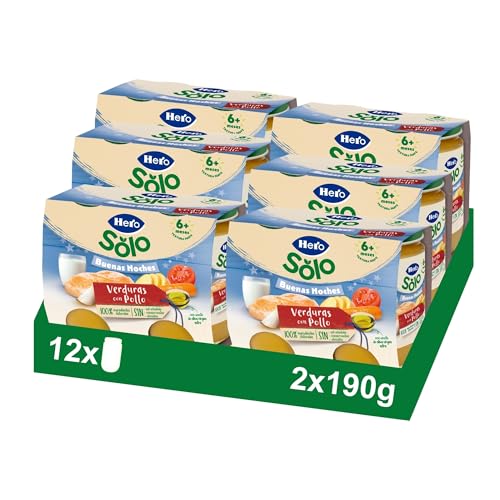 Hero Baby - Tarritos Infantiles, Buenas Noches Tarritos de Verduritas con Pollo, Alimento Infantil para Bebés a Partir de los 6 Meses - 190 g (Paquete de 12)