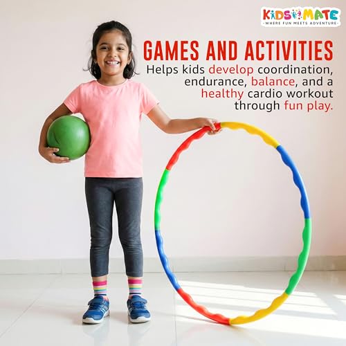 Image of Kidsmate Adjustable Hula Hoop for Kids & Adults | Lightweight Detachable 8-Piece Interlocking Ring for Fitness, Balance & Coordination | Fun Exercise Toy, Indoor & Outdoor Play - Multicolor