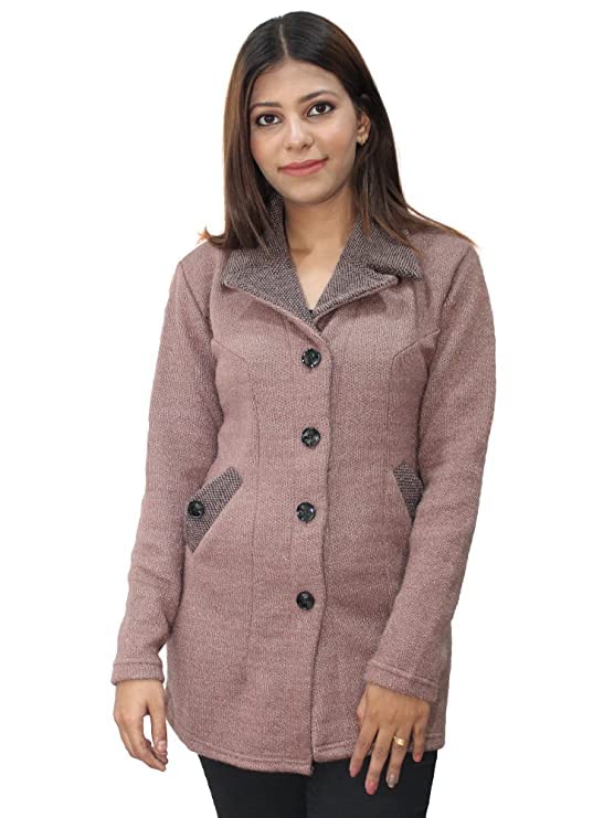 matelco Womens Woollen Collared Coat Full Sleeves Cardigan (M, Brown)-picture-25