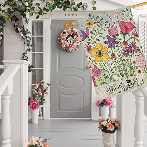 Fiberomance Spring Summer Floral House Flag 28 X 40 Inch Watercolor Flowers Double Sided Outdoor Decoration #TOP3