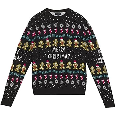 Ex UK Store Mens Christmas Jumpers Gingerbread Black BITE ME Xmas Festive Knitwear S-XL (Gingerbread - M) Cover