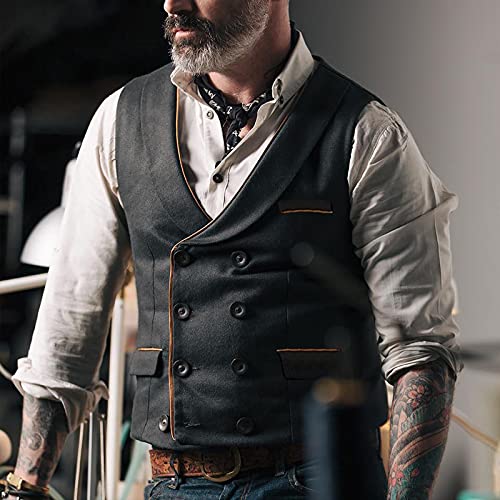 Mens Work Vest Vintage Steampunk Double Breasted Vests Halloween Cosplay Gothic Hunting Western Vest Cowboy Outfits2
