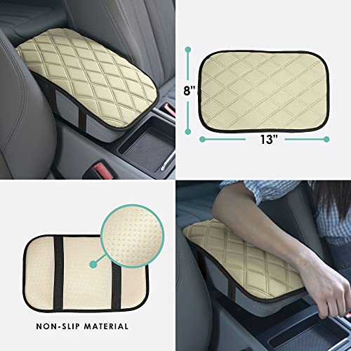Image of FH Group Neosupreme Beige Diamond Pattern Center Console Pad - Water-Resistant Armrest Cover Protector for Cars, SUVs & Trucks