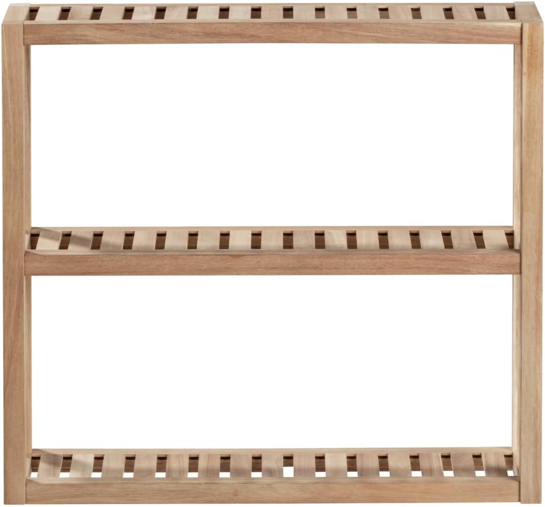 Wenko Acina Wall-Mounted Shelving Unit with 3 Trays, FSC Wood Shelves, 60 x 15 x 54 cm