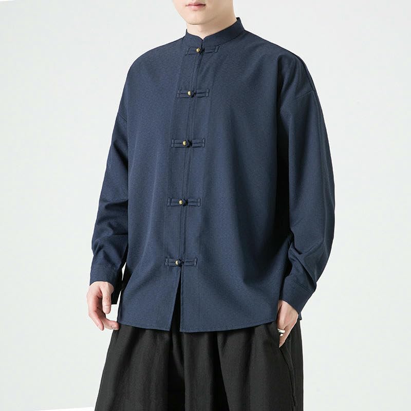 Chemise style chinois homme à manches longues rétro chic Guofeng - 4
