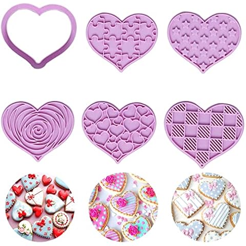 Crethinkaty Heart Cookie Cutter Set-6 Pieces Valentine's Day Cookie Cutters Plastic Biscuit Pastry Cutters for Valentine's Day Baking. Cover