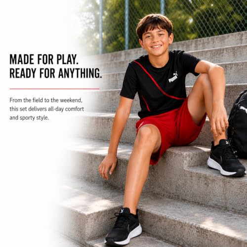 Image of PUMA Boys Active Shorts Set - 2 Piece Dry Fit T-Shirt and Performance Gym Shorts - Activewear Clothing Set for Boys (4-16)