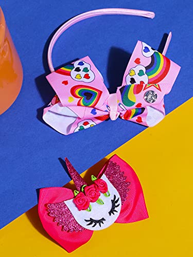 Combo Bow Hair Band & Unicorn Hair Clips, Stylish Set
