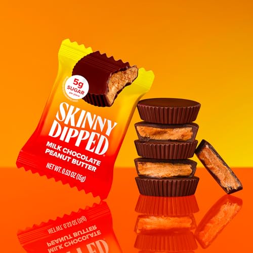 Image of SkinnyDipped Milk Chocolate Peanut Butter Cups, 3.2oz Bag | 4 Pack | Rich Milk Chocolate, Creamy Peanut Butter Filled | Individually Wrapped | Low Sugar | Gluten Free