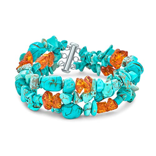 Bracelet multibrins argent .925 turquoise ambre idée cadeau anniversaire femmes