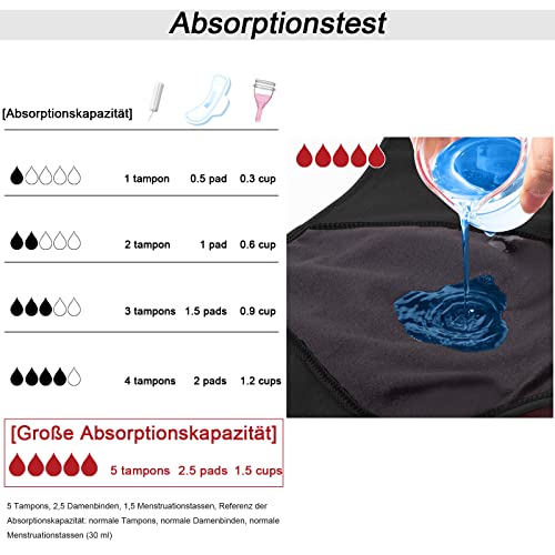 Fotool Mutande Mestruali Assorbenti = 4 Tamponi Donna Cotone Slip Ciclo Protettive Periodico Intima Mestruale Ecologico Con 4 Strati Anti Perdite Lavabili (3 Nero, Xl) - 3
