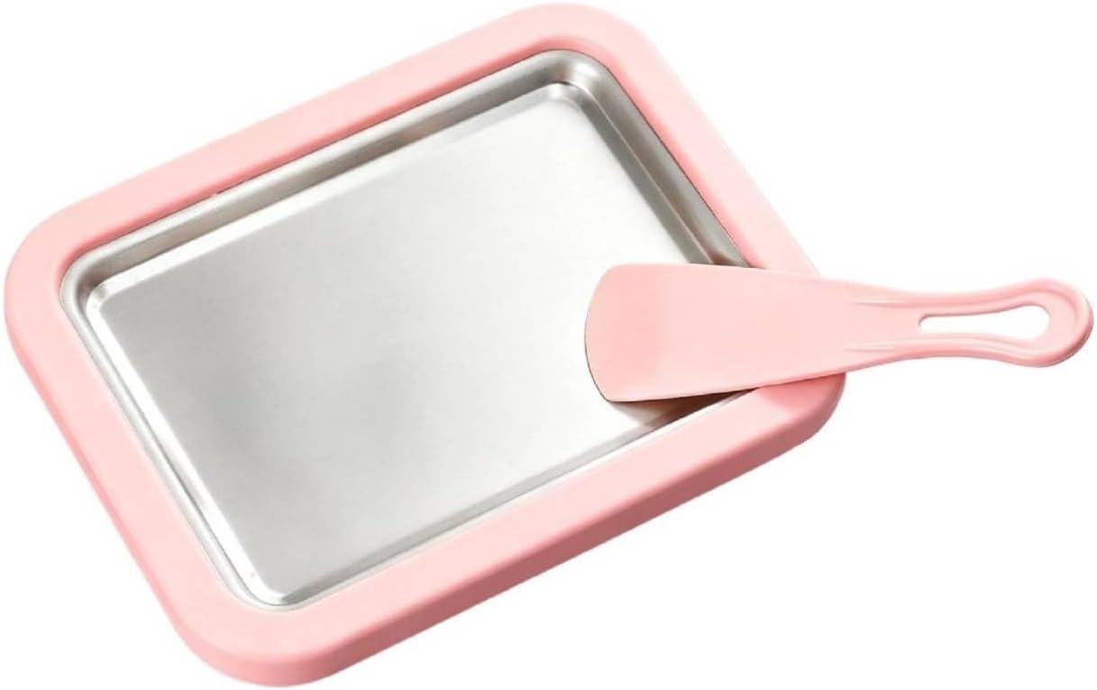 Dessert Machine Ice Cream Maker Tray With Spatulas Stainless Steel Manual Rolling Plate For Homemade Chips Suitable for family kitchens dorm cooking gifting, color to 1, 17.5 22.5 3.5 Cm