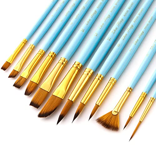 Pinsel Set, 12 Stück Premium Nylon Acrylfarben Pinsel, Hölzernen Griff Pinsel Künstler Satz für Aquarell Ölgemälde, Kleine Künstlerpinsel Pinsel Set für Anfänger Kinde Gemälde Liebhaber Cover