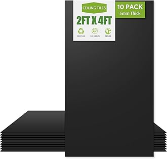 2ft x 4ft Drop Ceiling Tiles，Smooth Black PVC Ceiling Tiles 24 x 48in. Waterproof, Washable and Fire-Rated - Reusable - High-Grade PVC to Prevent Breakage-Package of 10 Tiles
