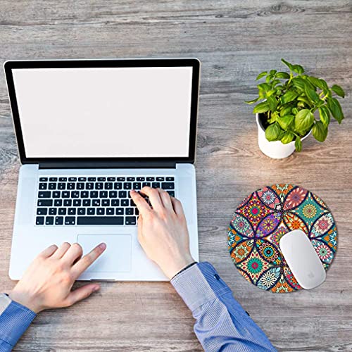 Bosobo Mouse Pad, Round Mandala Mouse Mat, Cute Mouse Pad With Design, Non-Slip Rubber Base Mousepad With Stitched Edge, Waterproof Women Office Mouse Pads, Small Size 7.9 X 7.9 Inch, Pretty Mandala #TOP6