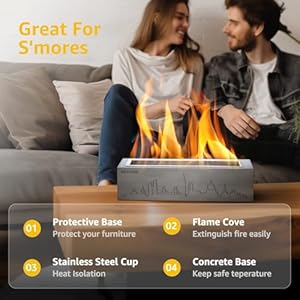 monTEK Tabletop Fire Pit, Concrete Table Top Firepit Indoor Outdoor Decor, Table Top Portable Rubbing Alcohol Fireplace Smores Maker Long Time Burning Smokeless for Patio Balcony with Extinguisher monTEK Tabletop Fire Pit Concrete Table Top Firepit Indoor Outdoor Decor Table Top Portable Rubbing Alcohol Fireplace Smores Maker Long Time Burning Smokeless for Patio Balcony with Extinguisher