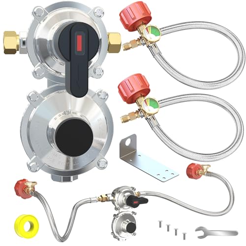 MEFUN New RV Propane 2-Stage Auto Changeover LP Propane Gas Regulator-2 Tank with Two 18