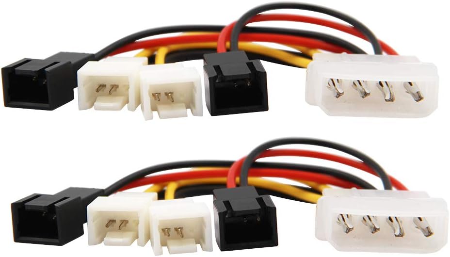 2 Pack IDE Molex 4-Pin to 3-Pin TX3 Case Cooling Computer Fan Multi-Fan Out Power Converter Cable Speed Control Line 2X5V/2X12V