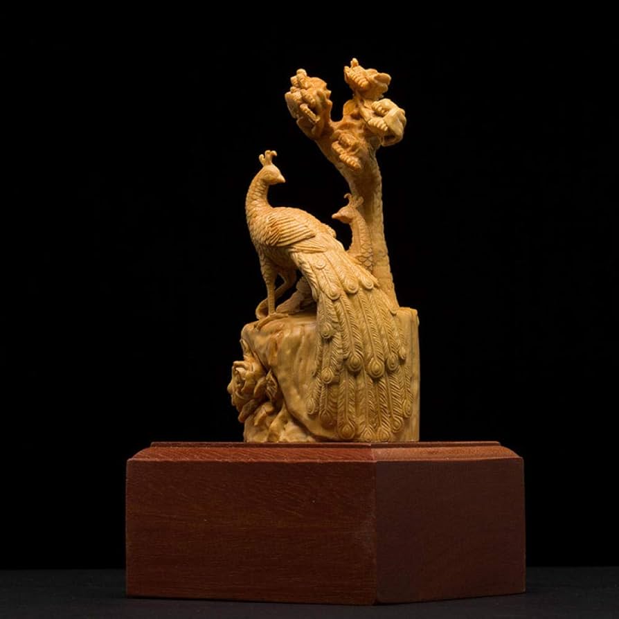 Amazon.co.jp: 彫刻木製の孔雀動物の彫刻の木家風水装飾彫刻工芸