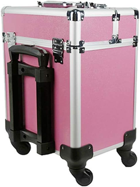 Professional Cosmetic Case Trolley Aluminum Alloy Large-Capacity Multi-Layer Vanity Case Nail Box Beauty Salon Storage Box (Pink)