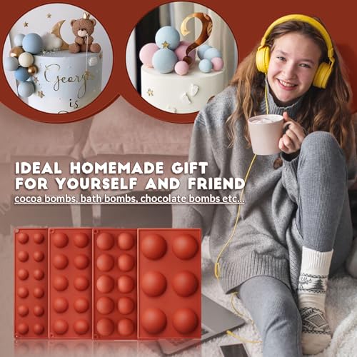 image for HKNMTT Hemisphere Silicone Molds 4 Size Set for Hot Cocoa Chocolate Bo