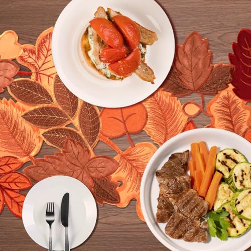 Fall Table Runner 120 Inches Long Autumn Maple Leaf Embroidered Runner - image 3