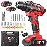 【Amazon.com.jp限定】電動ドライバー・DIYの強い味方 VANBAR 電動ドリル 小型 電動ドライバーセット最大42N・m 25段階トルク調節 21V 1300mAhバッテリー2個 コードレス 前後切り替えスイッチ 充電式ドリルドライバー LEDライト 二段階スピード調節 電動工具セット 21ドリル/收纳ケース ネジ締め 穴あけ DIY家具組み立て 操作も簡単で 【2年保証】