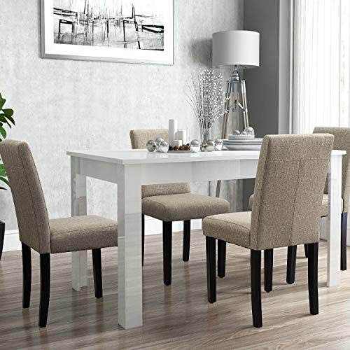 Furniwell Dining Chairs Fabric Upholstered Parson Urban Style Kitchen Side Padded Chair with Solid Wood Legs Set of 4 (Beige)