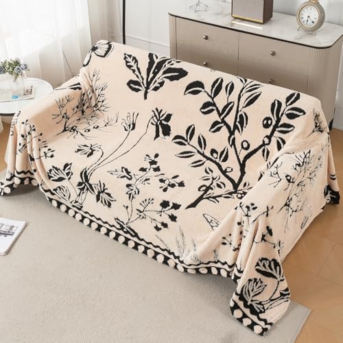 Image of HOKIPO Soft Plush Sofa Throw Cover for 3 Seater Sofa - Luxury All-Season Sofa Cover, 'Noirea Series' Butterfly Garden (180x310 cm) (AR-6653-D7)
