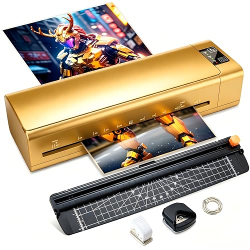 Image of 13 Inch Laminator Machine, A-3 9-in-1 Thermal Laminator with Sheets for Hot & Cold Laminating Machine, Features Fast 60-Sec Warm Technology and Never-Jam Design for Home,Office,or School Use (Gold)