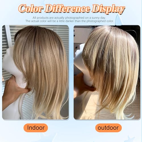 Image of Synthetic Hair Topper with Bangs 18 Inch Layered Toppers for Women with Thinning Hair 5.5 inch x 5 inch hand Tied Forehead Hairline 360 3D Cover Wispy Synthetic Toppers Hair for Women Fiber Wiglets