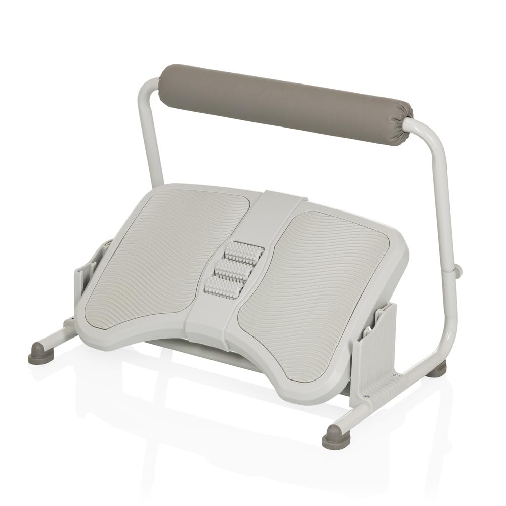 hjh OFFICE Reposapiés con rodillos de masaje PODI FMW Reposapiés acolchado con reposapiés regulable e inclinable, gris claro