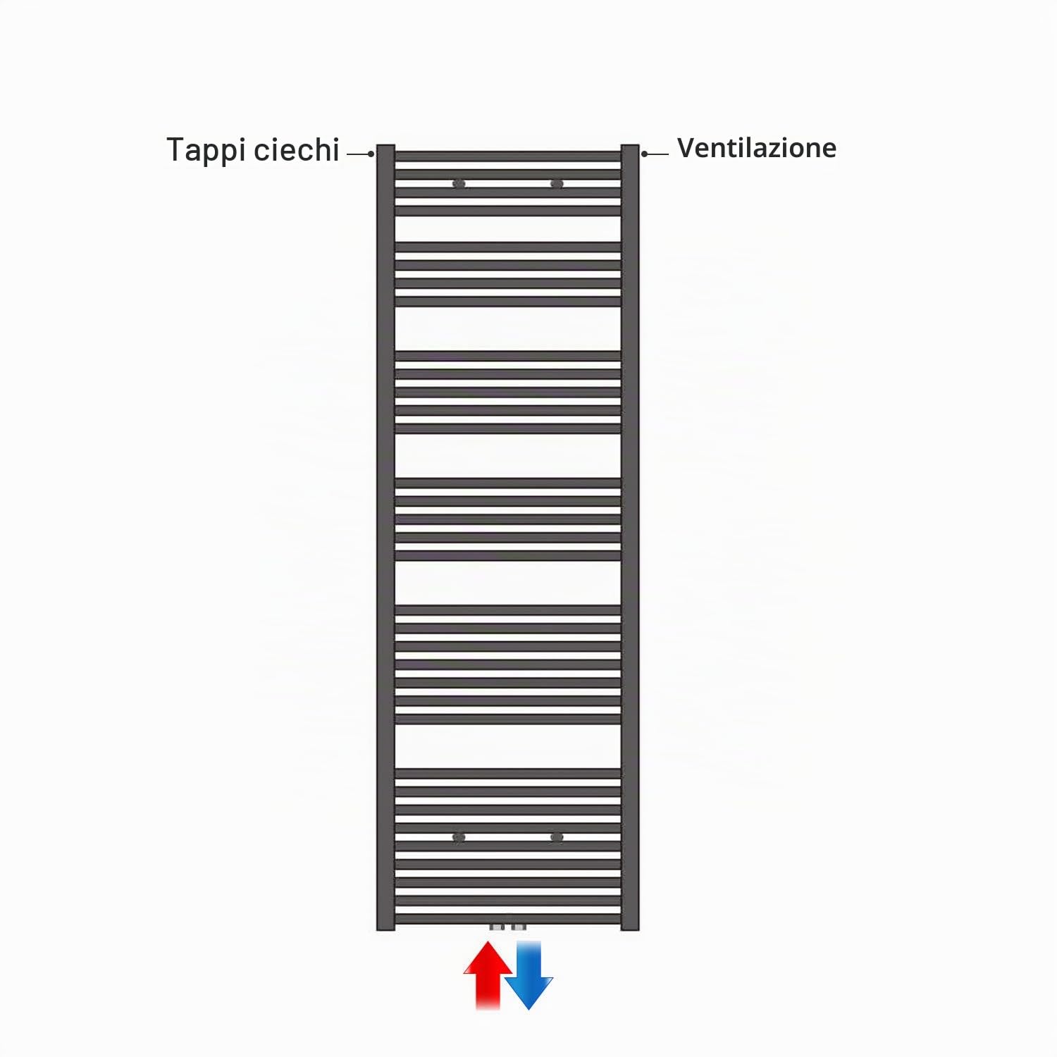 ELEGANT Termosifone da bagno porta asciugamani 1200x500mm con termostato multiblocco antracite Scalda asciugamani scaldasalviette