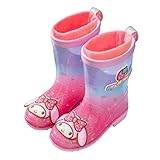 クロミ マイメロディ シナモロール キッズ レインシューズ レインブーツ 紐付き 長靴 女の子 滑り止め 柔らか キャラクター 梅雨対策 雪対策 通園 通学(マイメロディ・ボア付き,21CM)