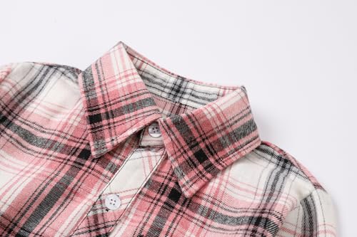 Image of SANGTREE Women and Girls Oversized Flannel Plaid Shirt Mid-Length Casual Button Down Shirt with Pockets