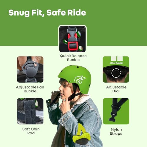 Image of R for Rabbit Safe Play Set for Kids | Helmet with Knee Pads, Elbow Pads & Wrist Guards Safety Certified, Lightweight, Adjustable | Skating, Cycling, Scooter, Age 3-7 Years Boys & Girls (Green Sports)