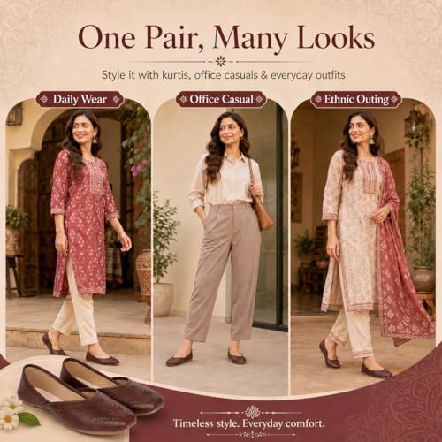 Image of TRASE Traditional Jutti for Women & Girls | Flat Sole, Soft Lining, Cushion Footbed | Comfortable Ethnic Footwear for Festive, Wedding & Casual Wear