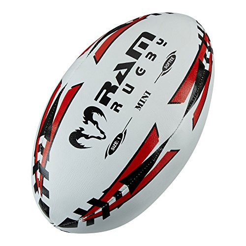 Ram Rugby Mini Rugby Ball - Air Filled (Blue) or Softee (Red) - Size 1 (15cm) Fun Rugby Ball Great Gift for Birthday or Christmas Perfect for Kids & Minis Rugby Corporate Gift or Stocking Filler