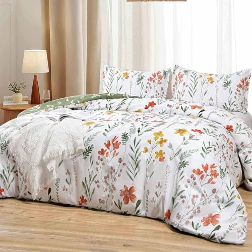 Floral Duvet Cover King Size - White Yellow Flowers and