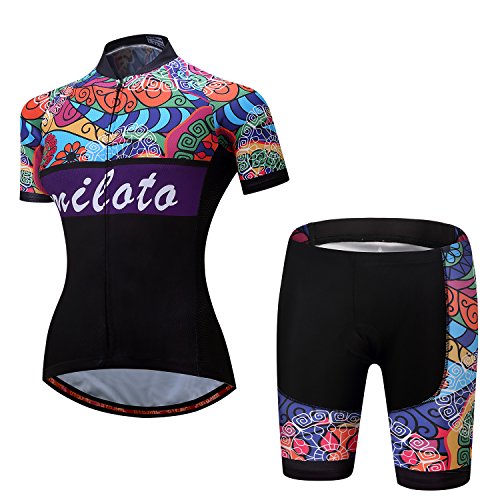 MILOTO Women's Cycling Jersey Reflective Shirt Padded Shorts Set (M, Doodle)