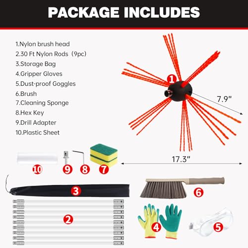image for Morinoli 30 Feet Chimney Sweep Kit, Chrome Button Locking System, Chim