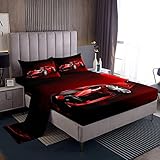 Feelyou Sports Car Sheet Set Red Race Car Bed Sheets Kids Boys Girls Extreme Sports Bed Set Cool Speed Luxury Car Decor Sheets Bedding Twin with 2 Pillowcases 4Pcs Queen Size