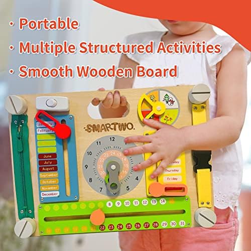 Smartwo Double-Sided Busy Board, 20+ Montessori Activities Wooden Sensory Toy for Preschool Educational Learning, Train Kid’s Fine Motor, Concentration, and Life Skill Abilities 7 51TbRNgX6GL. AC