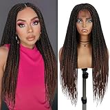 Fancy Hair 32 inch Knotless Box Braided Wigs for Black Women Glueless Double Full Lace Braided Wig with Baby Hair Synthetic Ombre Brown Lace Front Wig for Women