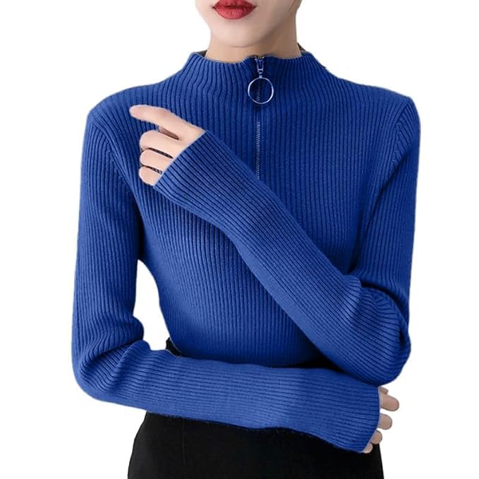 CRAMPLE® Knitted Women Zipper High Neck Sweater Pullovers Turtleneck Autumn Winter Basic Women Sweaters Slim Top-picture-52