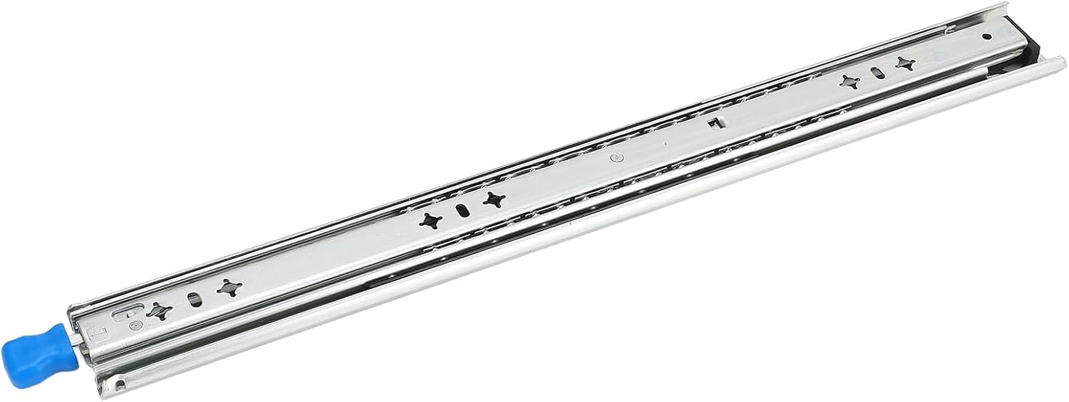 18 Inch Self Locking Drawer Slides, Heavy Duty 3 Sections, 53mm Width, Durable Cold Rolled Steel Full Extension Rails - Smooth Ball Bearing Glide, Removable Side Mount, Ideal for