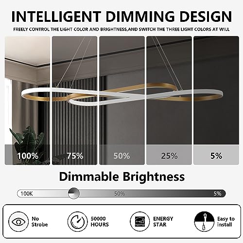 Image of Gold Led Chandeliers for Dining Room Light Fixture Modern Led Pendant Light Kitchen Island Lighting for Kitchen Island Chandelier Over Table, Dimmable Adjustable Height Pendant Light Ceiling Hanging