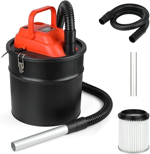 Bidone Aspiracenere Senza Sacco 800W 18LT con filtro HEPA Potenza di Aspirazione 16 KPA Tubo da 1,3 mt Becco in Alluminio Aspira Cenere per Camino Stufa a Pellet Barbecue con Funzione Soffiante